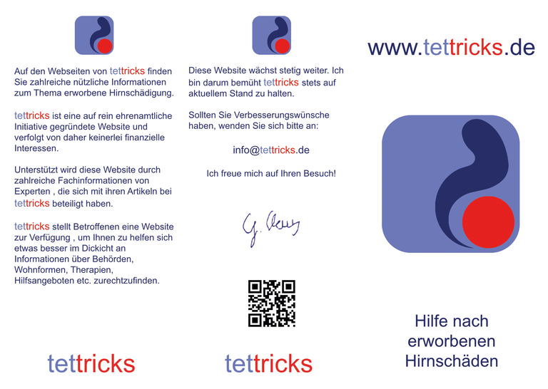 Grafik: Flyer mit Information zur Bewerbung der tettricks Webseite (Vorderseite)